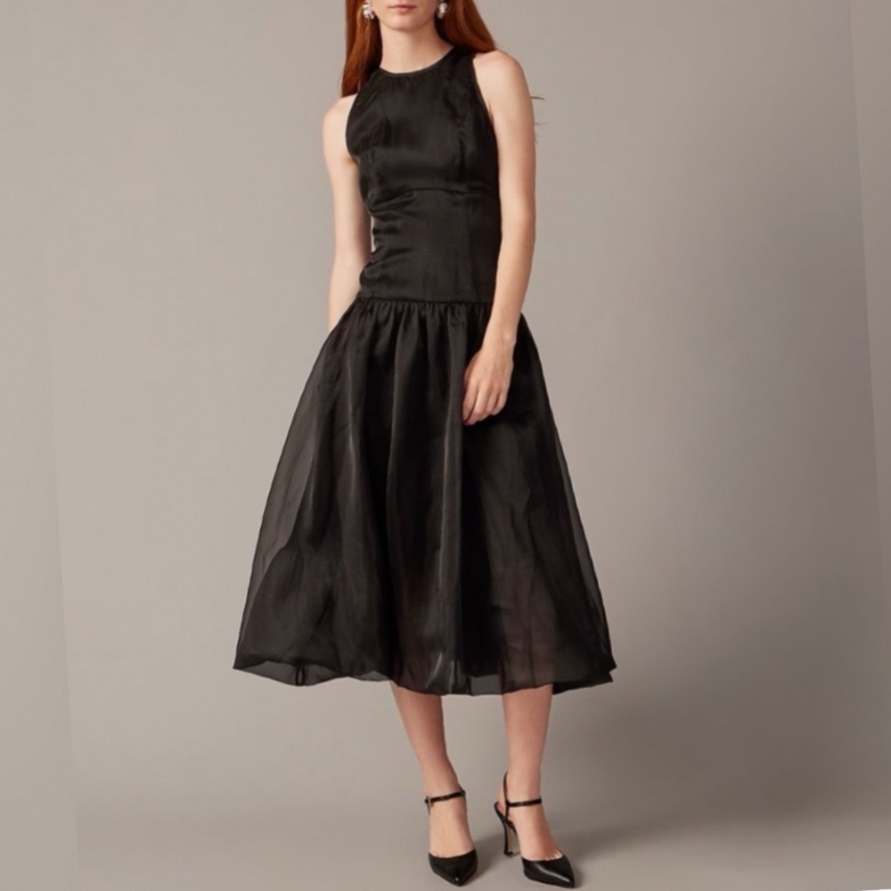 J. Crew Collection Bubble-skirt Drop-waist Dress In Organza Sz 4 Black NWT RARE
